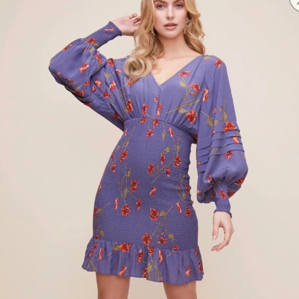 ASTR The Label | Blue Floral Doman Sleeve Mini Dress